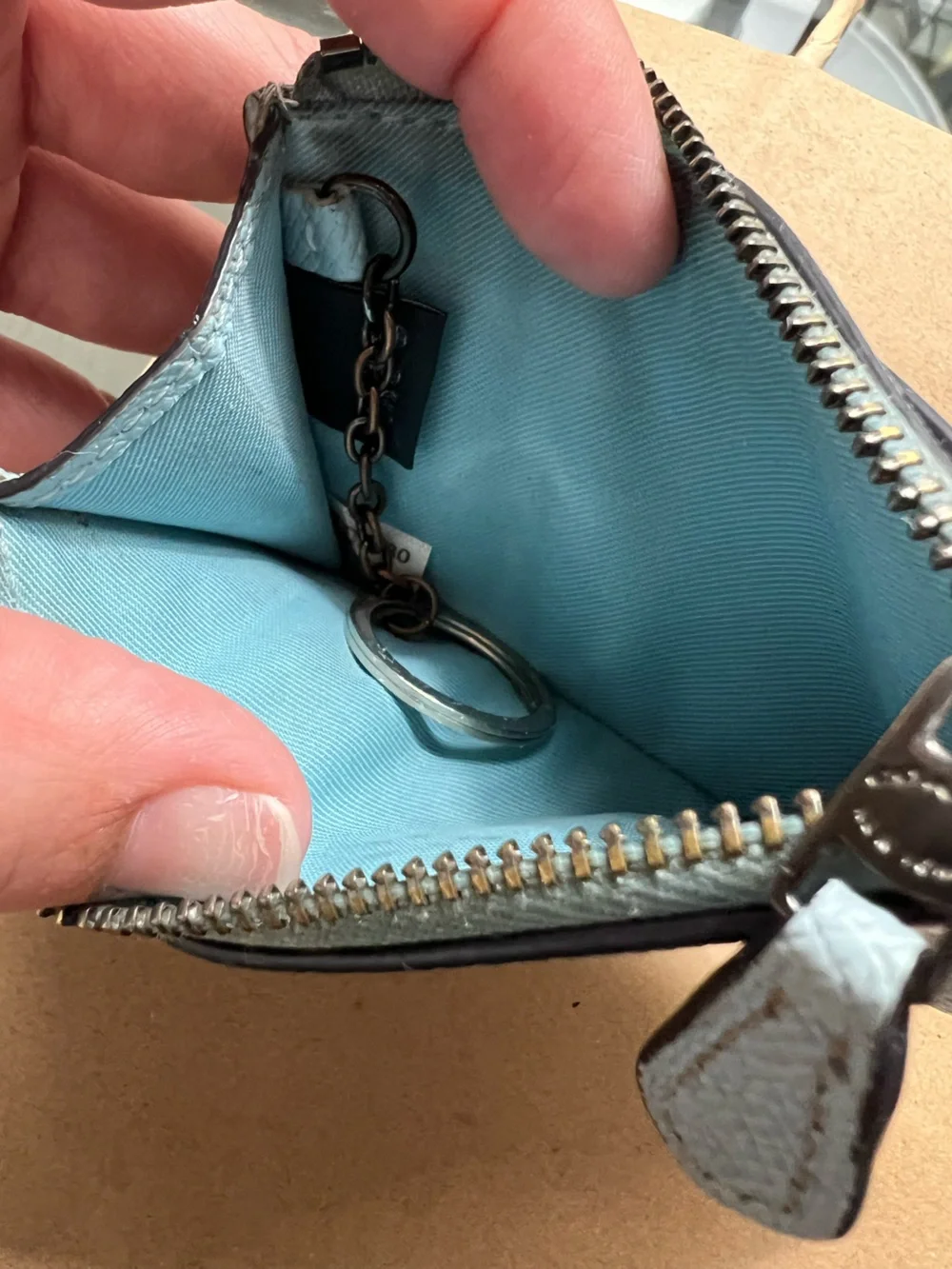 Coach Mini Skinny ID Case Cardholder and Keychain in Waterfall Blue